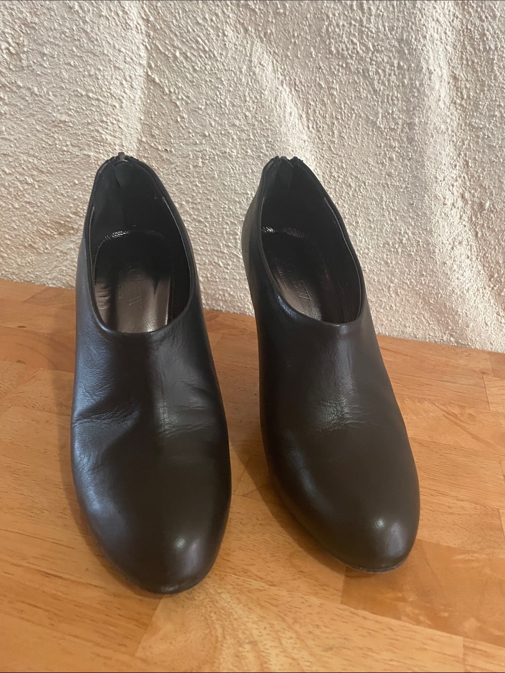 J. Crew Black Leather Ankle Booties Snakeskin Heel Size 6